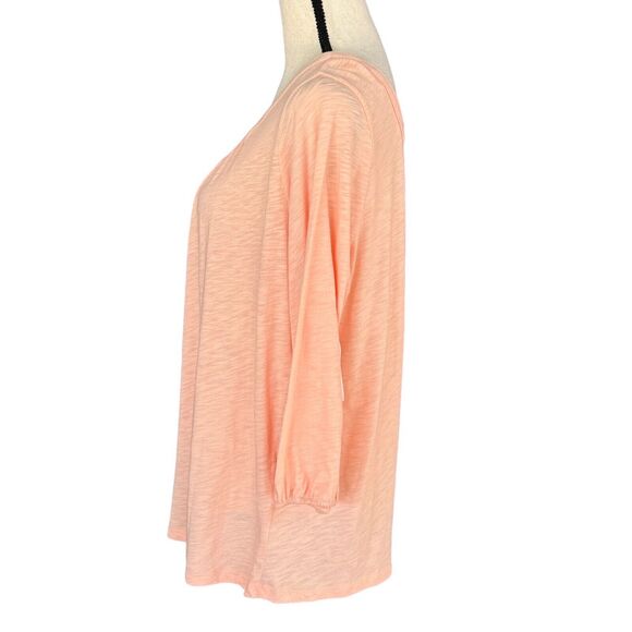 Style & Co 0X-Large Top 3/4 Sleeves Square Pleated Neck Stretch Peach New - Picture 6 of 9